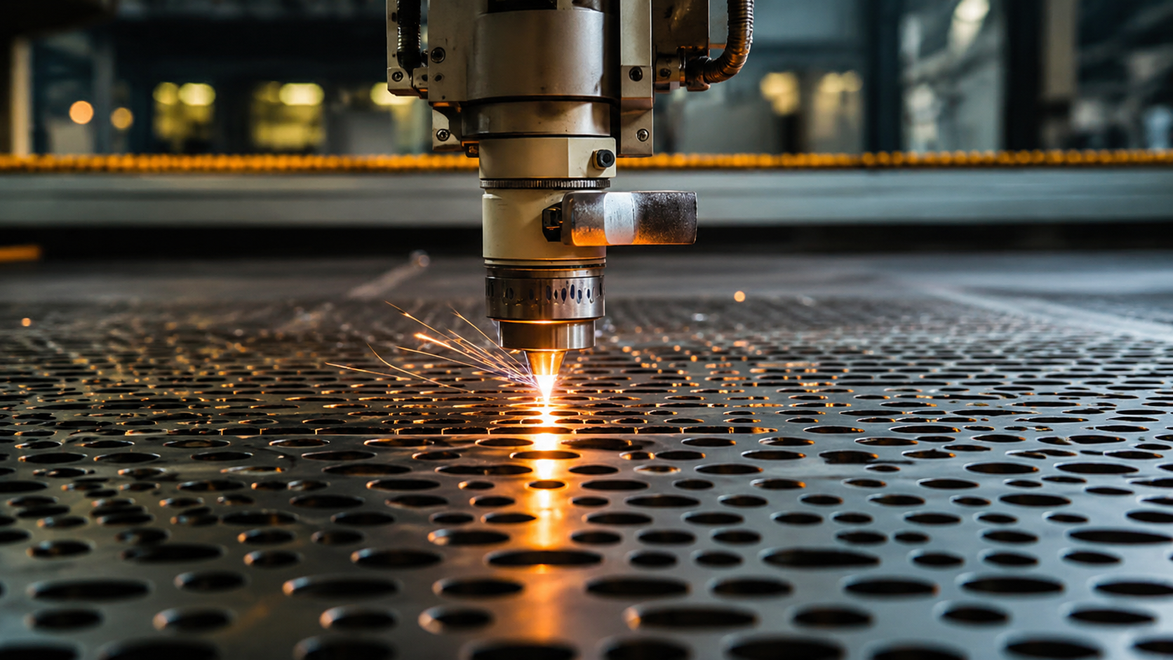 Máquina CNC realizando corte preciso em chapa metálica